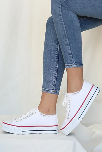 Pembe Potin Rahat Kalın Taban Keten Kadın Sneaker 10-9999-22 - 8