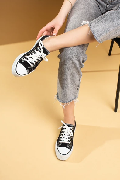 Pembe Potin Rahat Kalın Taban Keten Kadın Sneaker 10-9999-22 - 12