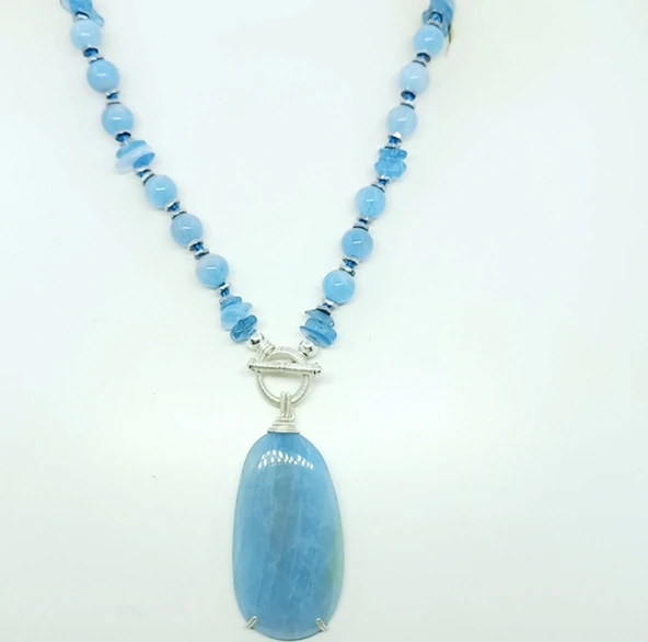 2012 Akuamarin gümüş(925) el yapımı kolye - 1
