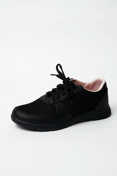 Pembe Potin Fileli Bağcıklı Comfort Taban Kadın Sneaker A1971-20SiyahSiyah - 4