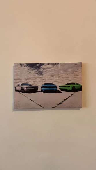 Mavi Yeşil Gri Araba Temalı Natürel Tasarım Ahşap Çerçeve Ev İşyeri Duvar Kanvas Tablo ARB8 - 7