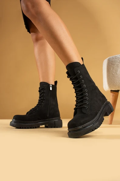 Pembe Potin Rahat Kalıp Kaymaz Taban Sıcak Astar Kadın Postal Bot B01-5570-Süet ürün görseli