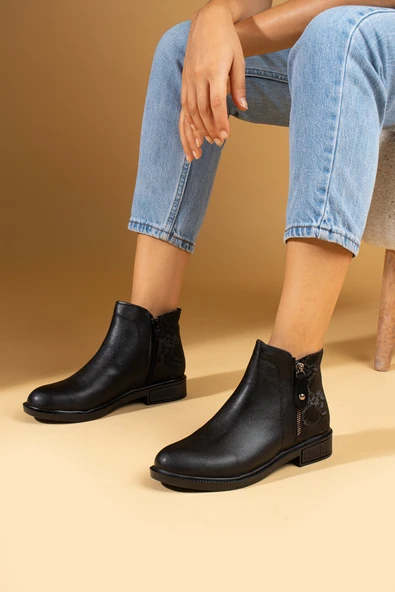 Pembe Potin Çift Fermuarlı Sıcak Astar Bilekte Kadın Bot 57-106-24Yılan ürün görseli