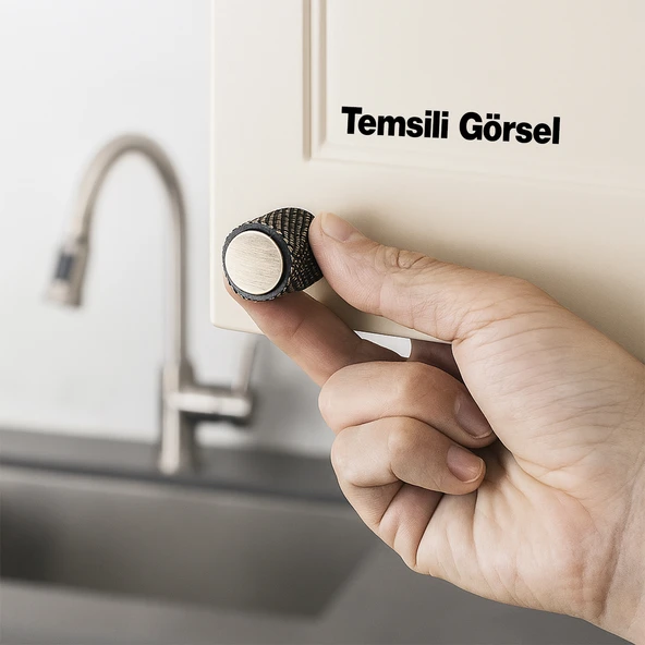 Tek Vidalı Çizgili Düğme Metal Kulp Antik Sarı Çekmece Mobilya Mutfak Dolabı Dolap Kulbu Kulpları - Resim 3