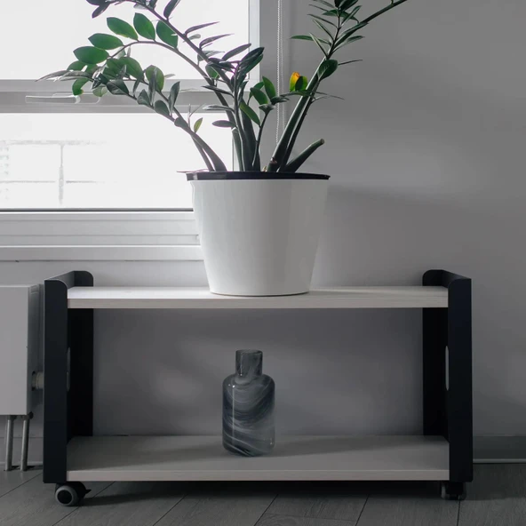 Tekerlekli Raf Ünitesi 2 Katlı Banyo Rafı Mutfak Rafı Ofis Rafı Servis Sehpası Organizer (beyaz) - 2