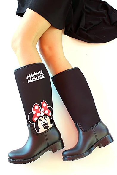 Pembe Potin Siyah Kadın Su Geçirmez Yağmur Çizmesi Ç19000 ürün görseli