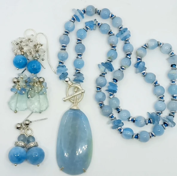 2012 Akuamarin gümüş(925) el yapımı kolye - 2