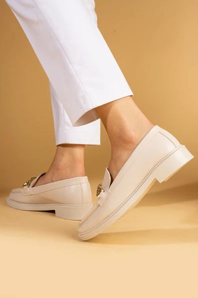 Pembe Potin Gold Zincir Detaylı Rahat Kalıp Kadın Loafer Ayakkabı 001-5001-24 - Resim 3