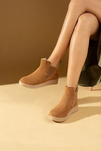 Pembe Potin Kaymaz Taban Lastikli Kadın Bot & Bootie 59-1005-23Süet - 8