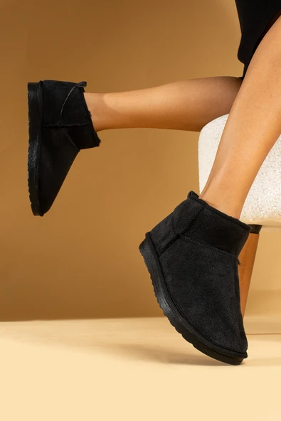 Pembe Potin İçi Yünlü Bilekte Mini Kadın Bot 007-1998-23Nubuk - Resim 2