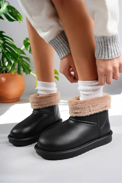 Pembe Potin İçi Kürk Detaylı Eva Taban Mat Faylon Kadın Yağmur Botu 59-882-24 ürün görseli