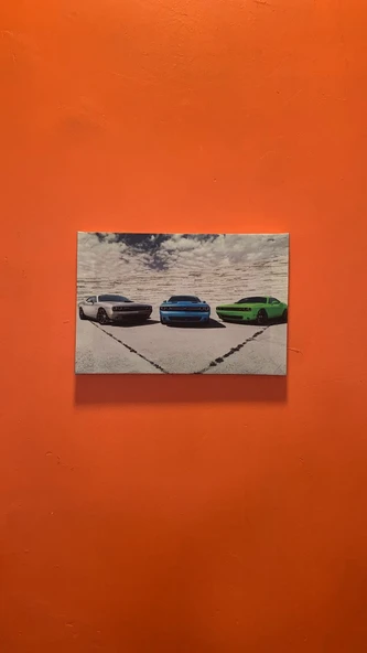 Mavi Yeşil Gri Araba Temalı Natürel Tasarım Ahşap Çerçeve Ev İşyeri Duvar Kanvas Tablo ARB8 - 6