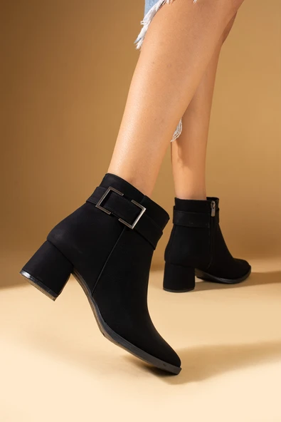 Pembe Potin Kemer Tokalı Sivri Burun Fermuarlı Kadın Bot 009-85-24Mat - Resim 6