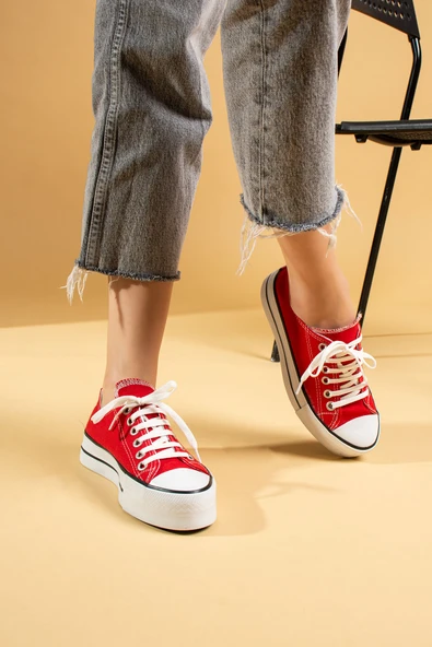 Pembe Potin Rahat Kalın Taban Keten Kadın Sneaker 10-9999-22 - 10