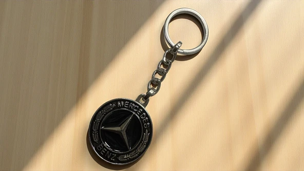 Mercedes İle Metal Anahtarlık Araba Anahtarlığı SİYAH 1. KALİTE ÇİFT TARAFLI - Resim 3