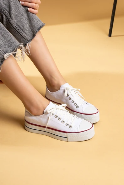 Pembe Potin Rahat Kalın Taban Keten Kadın Sneaker 10-9999-22 - 3