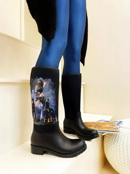 Pembe Potin Siyah Kadın Su Geçirmez Yağmur Çizmesi Ç20751 ürün görseli