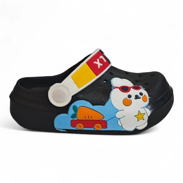 Calx 9041 Siyah Crks Tavşan Figürlü Erkek Çocuk Havuz Plaj Terlik - Resim 5