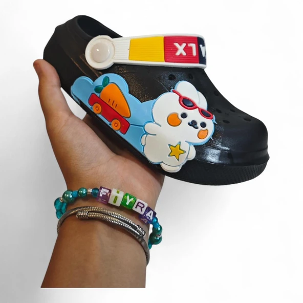 Calx 9041 Siyah Crks Tavşan Figürlü Erkek Çocuk Havuz Plaj Terlik - Resim 8