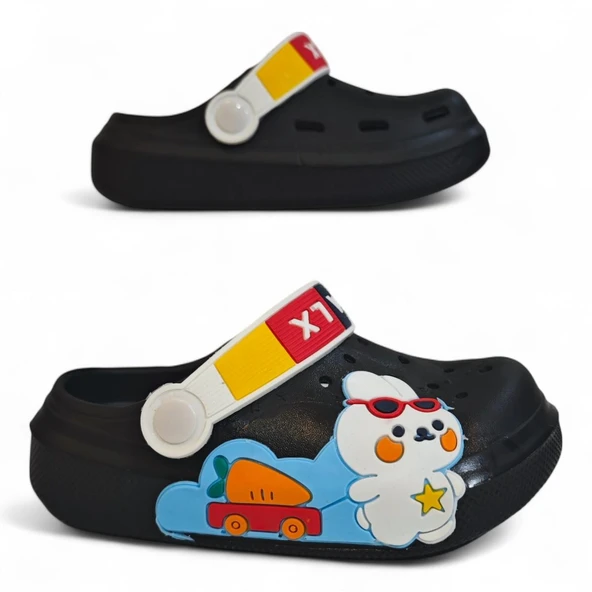 Calx 9041 Siyah Crks Tavşan Figürlü Erkek Çocuk Havuz Plaj Terlik - Resim 2