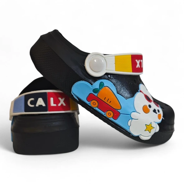 Calx 9041 Siyah Crks Tavşan Figürlü Erkek Çocuk Havuz Plaj Terlik - Resim 4