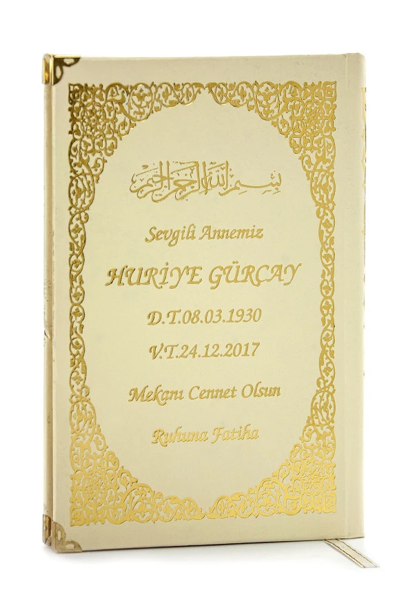 50 ADET - İsim Baskılı Ciltli Yasin Kitabı - Orta Boy - Krem Renk - Mevlit Hediyeliği