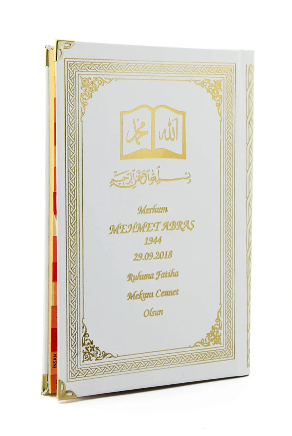 50 ADET - İsim Baskılı Ciltli Yasin Kitabı - Osmanlı Desenli - Orta Boy - 176 Sayfa - Beyaz Renk - Dini Hediyelik