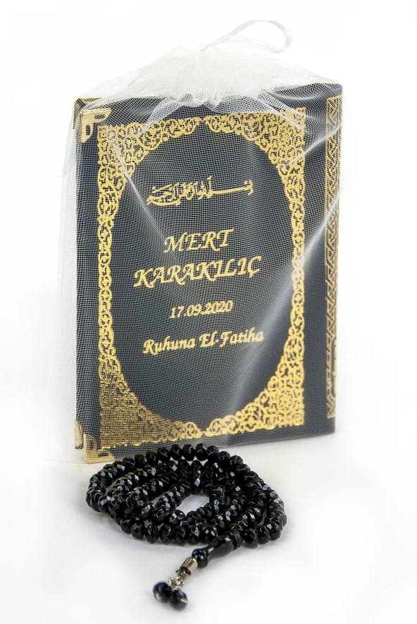 50 ADET - İsim Baskılı Ciltli Yasin Kitabı Çanta Boy 128 Sayfa Tesbihli Siyah Renk Mevlit Hediyesi
