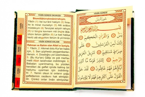 20 ADET - Ekonomik Kadife Kaplı Yasin Kitabı - Çanta Boy - İsim Baskılı Plaka - Yeşil - Mevlid Hediyeliği - 5