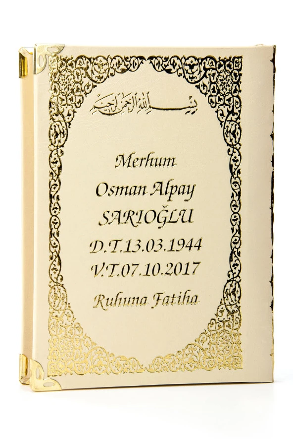 50 ADET - İsim Baskılı Ciltli Yasin Kitabı - Çanta Boy - Bej - 128 Sayfa - Mevlit Hediyeliği