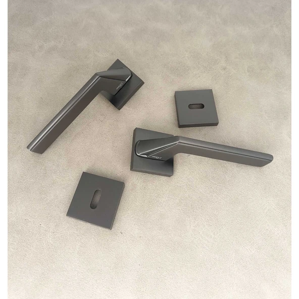 Rivax Anka Mat Antrasit Zamak Kare Rozetli Oda Kapı Kolu 1 Takım - Resim 3