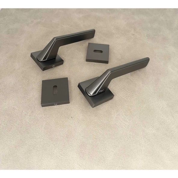 Rivax Anka Mat Antrasit Zamak Kare Rozetli Oda Kapı Kolu 1 Takım - Resim 2