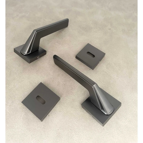 Rivax Anka Mat Antrasit Zamak Kare Rozetli Oda Kapı Kolu 1 Takım ürün görseli