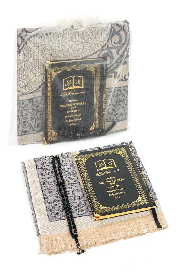 50 ADET - İsim Baskılı Ciltli Yasin Kitabı - Seccade - Kristal Tesbih Set - İslami Hediyeler