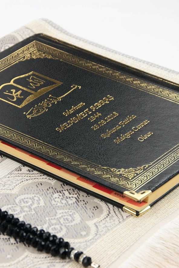 50 ADET - İsim Baskılı Ciltli Yasin Kitabı - Seccade - Kristal Tesbih Set - İslami Hediyeler - Resim 3