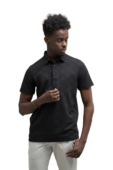 Advante Regular Fit Likralı Kendinden Desenli Polo Yaka T-shirt - Resim 5