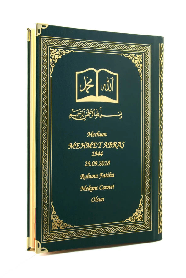 50 ADET - İsim Baskılı Ciltli Yasin Kitabı - Osmanlı Desenli - Orta Boy - 176 Sayfa - Yeşil Renk - Dini Hediyelik