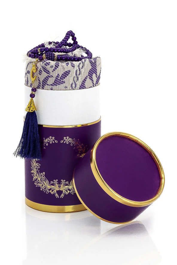 Özel Silindir Kutulu Seccade Seti Mor - Resim 4