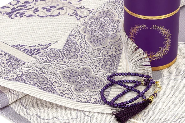 Özel Silindir Kutulu Seccade Seti Mor - Resim 5