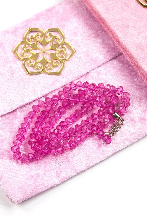 20 Adet Kadife Kaplı Yasin Kitabı - Çanta Boy - İsme Özel Plakalı - Tesbihli - Keseli - Kutulu - Pembe Renk - Mevlit Hediyeliği - Resim 2