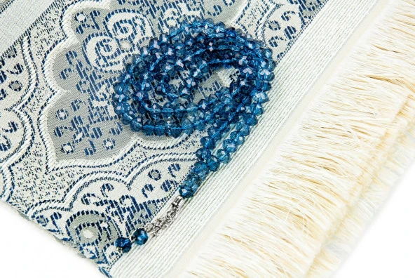 Özel Kutulu Örtülü Seccade Seti Lacivert - Resim 2