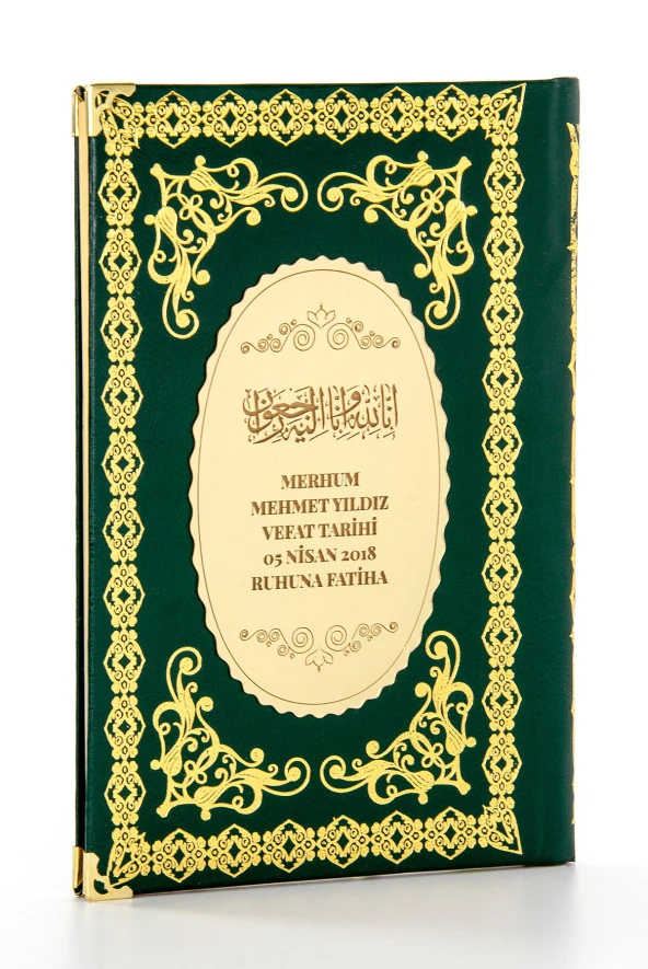 10 ADET Ciltli Yasin Kitabı - İsme Özel Plakalı - Orta Boy - 176 Sayfa - Yeşil Renk - Mevlid Hediyeliği
