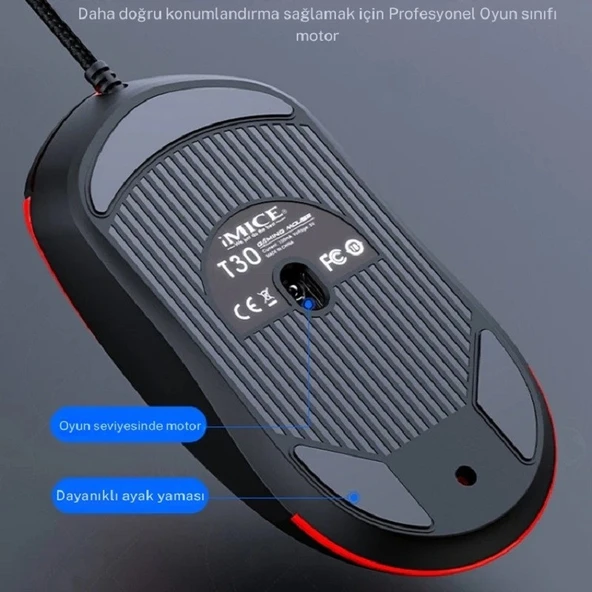 Monozone Arkadan Aydınlatmalı 3200DPI Usb Oyun Faresi Kablolu E-Spor RGB’li Renkli Programlanabilir - Resim 5
