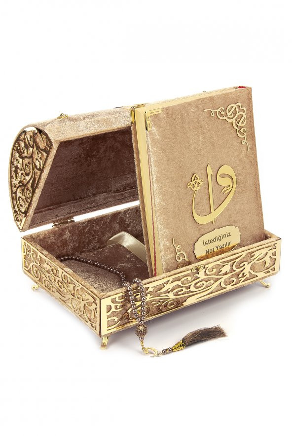 Kadife Kaplı Define Sandıklı Kişiye Özel Hediyelik Kuranı Kerim Seti Gold Rengi