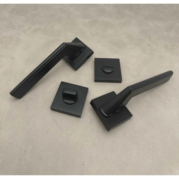 Rivax Anka Mat Siyah Zamak Kare Rozetli Wc Banyo Kapı Kolu 1 Takım - Resim 3