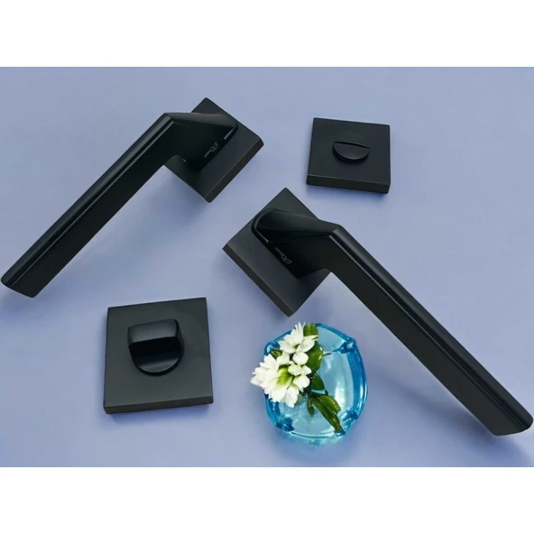 Rivax Anka Mat Siyah Zamak Kare Rozetli Wc Banyo Kapı Kolu 1 Takım - Resim 2