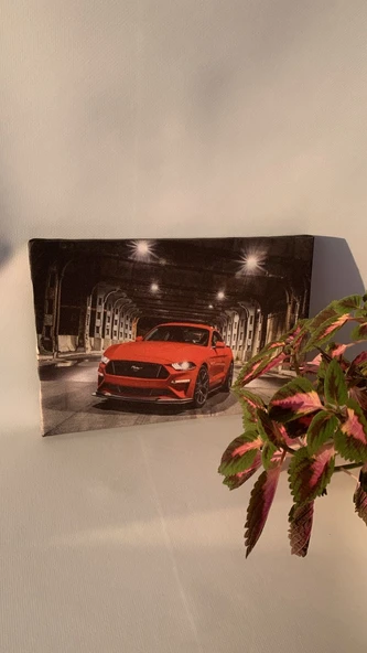 Kırmızı Araba Temalı Natürel Tasarım Ahşap Çerçeve Ev İşyeri Duvar Kanvas Tablo ARB10 - 3