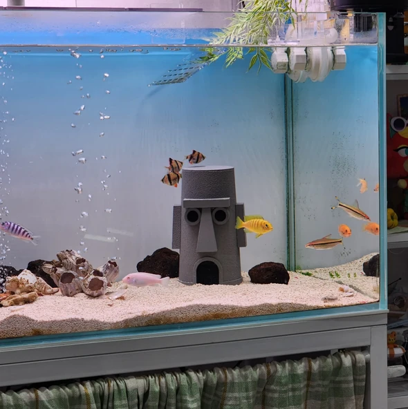 Squidward Balık Yuvası Akvaryum Aksesuarı  Sünger Bob Temalı Balık Evi - 3