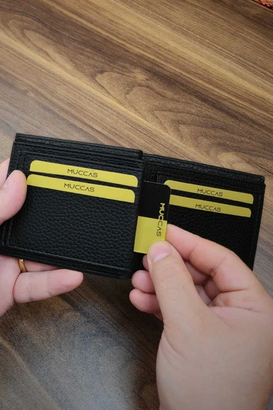 Erkek Cüzdan | deri basklı | 9 Kart Cepli | Modern Tasarım | Siyah Renk - Resim 5