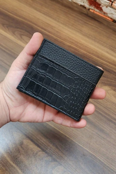 Erkek Cüzdan | Timsah derisi basklı | 10 Kart Cepli | Modern Tasarım | Siyah Renk - 6